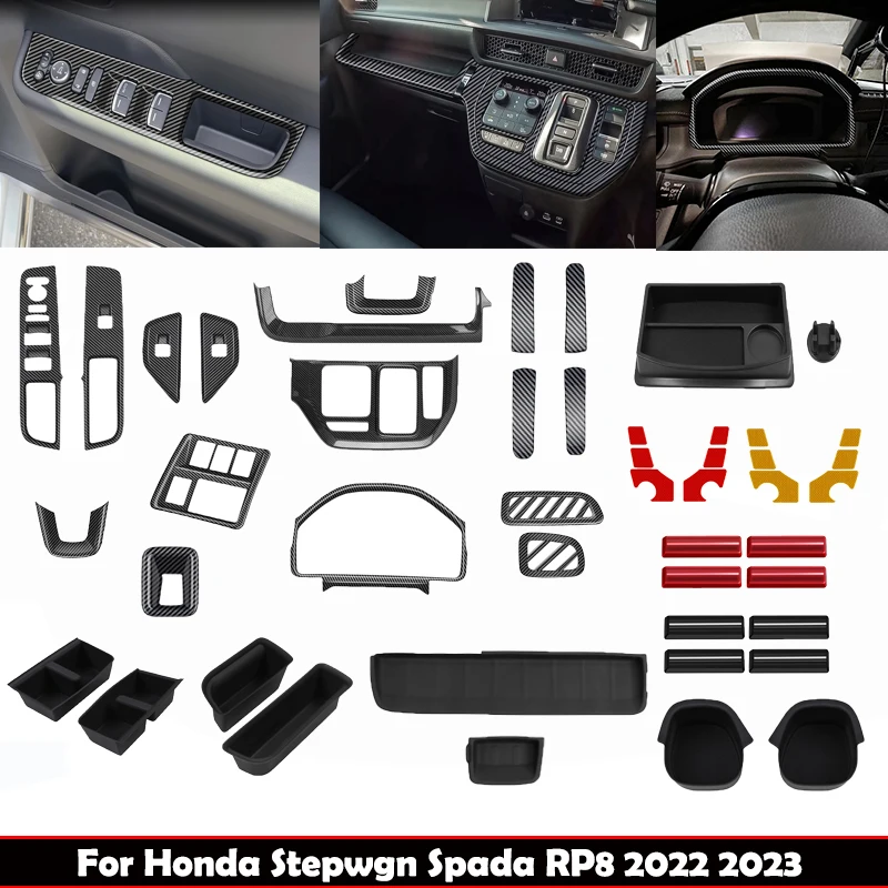 

For Honda Stepwgn Spada RP8 2022 2023 2024 ABS carbonfiber Interior Center Console Strip panel window lifter Gear Shift Panel