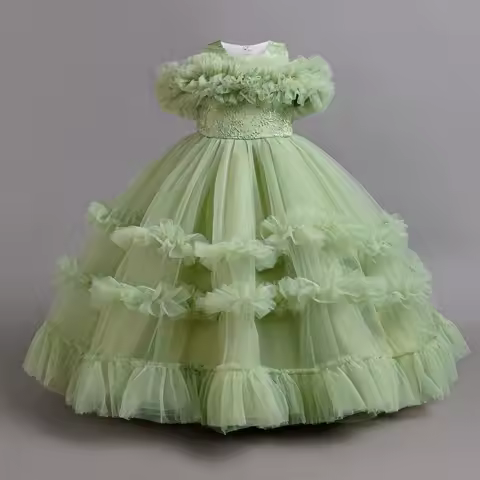 Elegant Flower Bridesmaid Girls Dress Gala Bow Wedding Party Princess Evening Dress for Girl Birthday Host Graduation Prom Gown