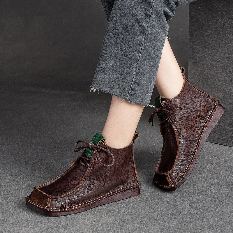 GKTINOO Square Toe Lace Up Thick Soled Boots For Women Platform Ankle Boots Genuine Leather Autumn Luxury Sewing Causal Shoes