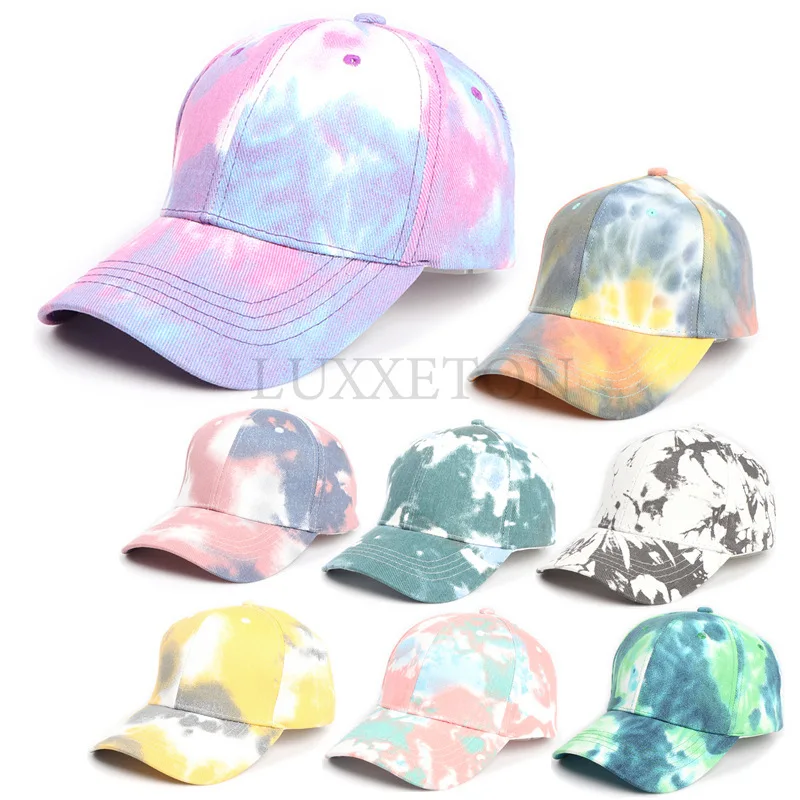 Men Hat Sports Women Baseball Hat Sun Protection Color Tie Dyed Baseball Hat Punk Hip Hop Performance Street Dance Sun Hat