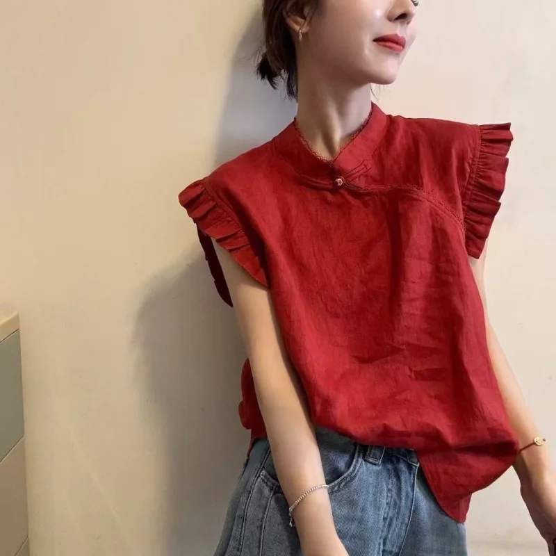 Pullover Shirt Women's 2026 Summer Lace Stitching Solid Color Top