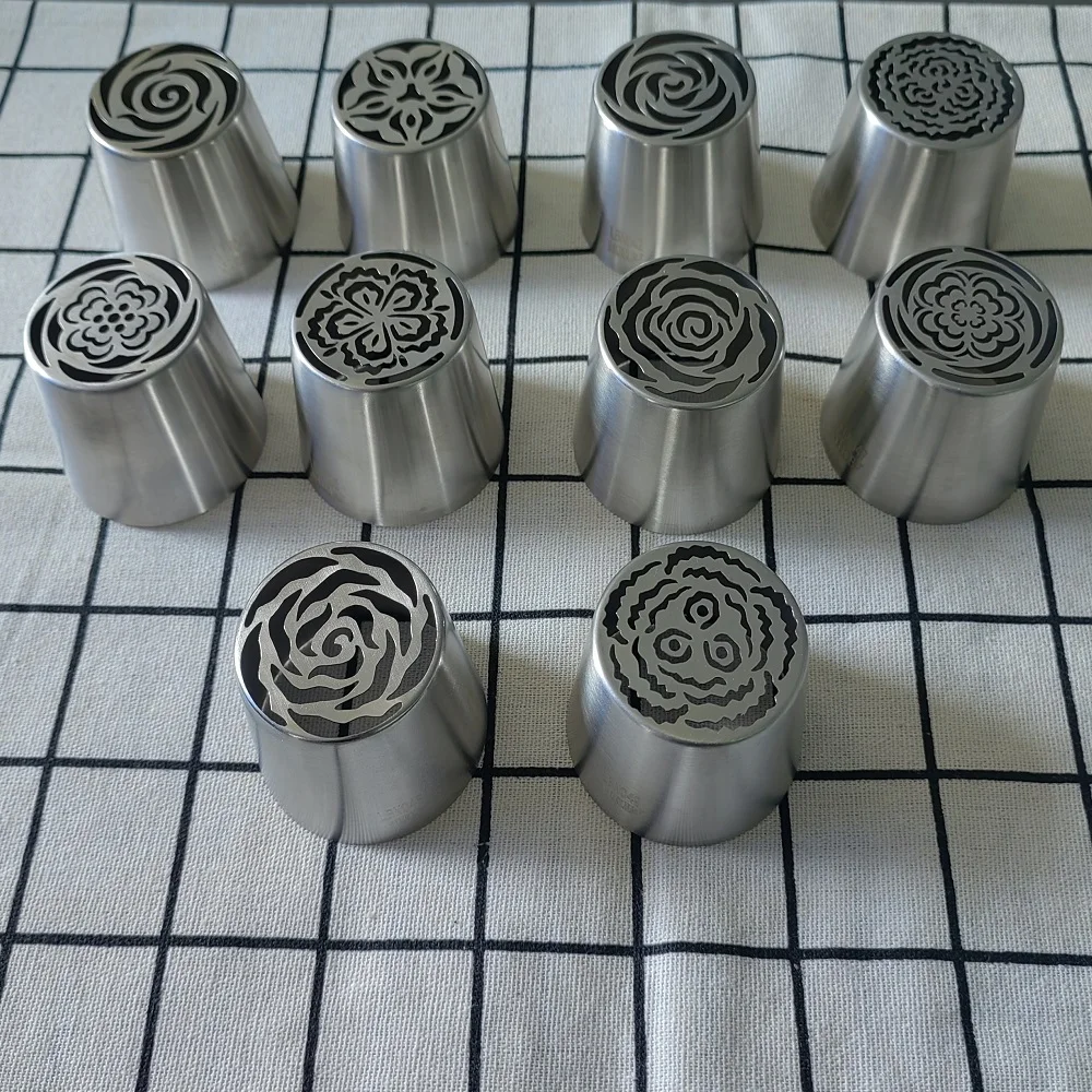 MRF 10 Pcs Stainless Steel Extra Large Russian Icing Nozzles Set Cake Decorating Piping Tips Kit HBLBNOSET2