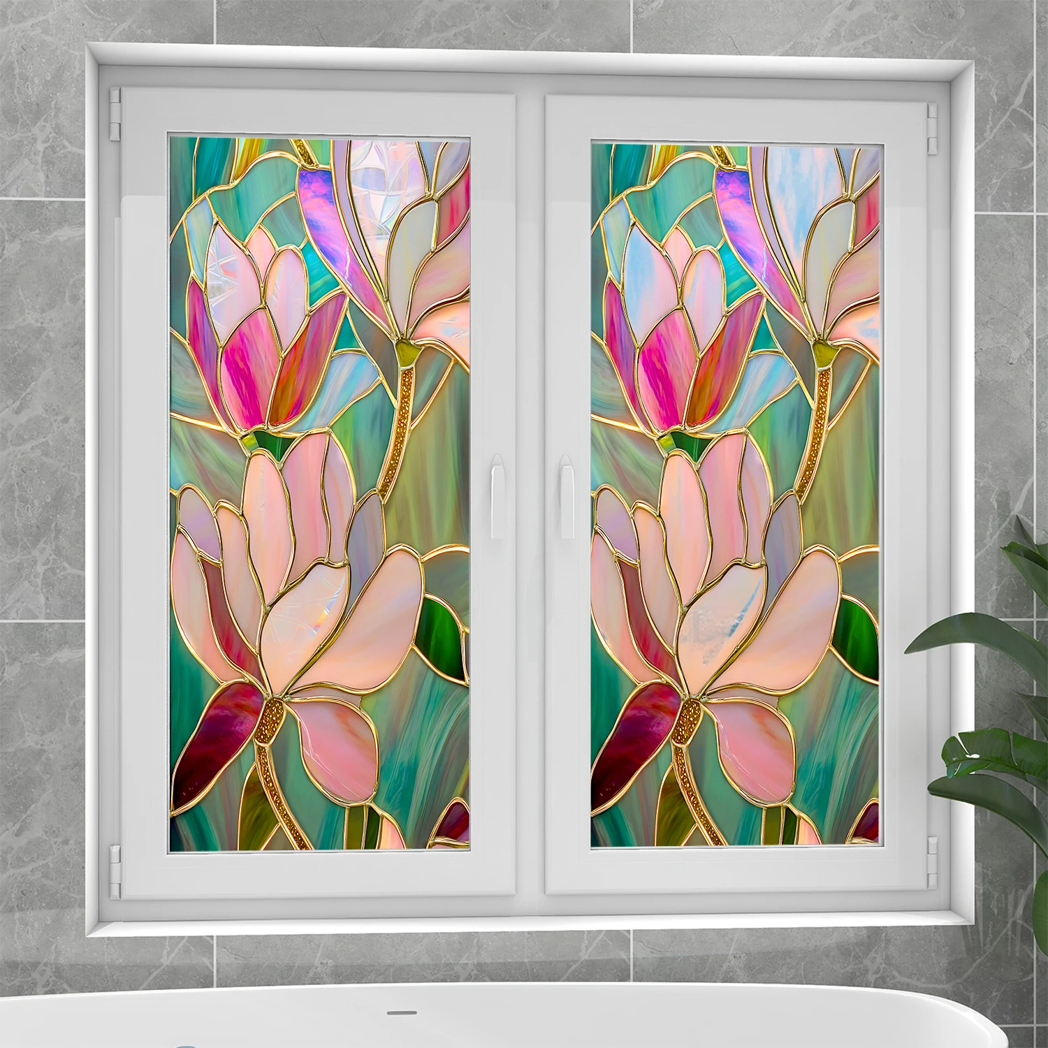 Regenbogen-Blumen-Sonnenfänger, Sichtschutzfolie, UV-Schutz, Glas, statisch haftendes Dekor für Badezimmertür, Küche – Detail 21