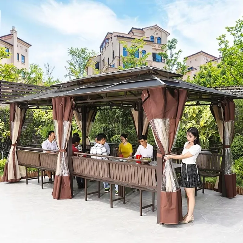 Patio Garden Outdoor Party UV protection Waterproof Hardtop 3*5.5m Gazebo with Seat
