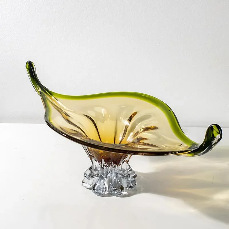 Modern Glass Fruit Bowl Luxury Home Decor Tray for Living Room Dining Table Storage Basket Ornament for Office Model Room