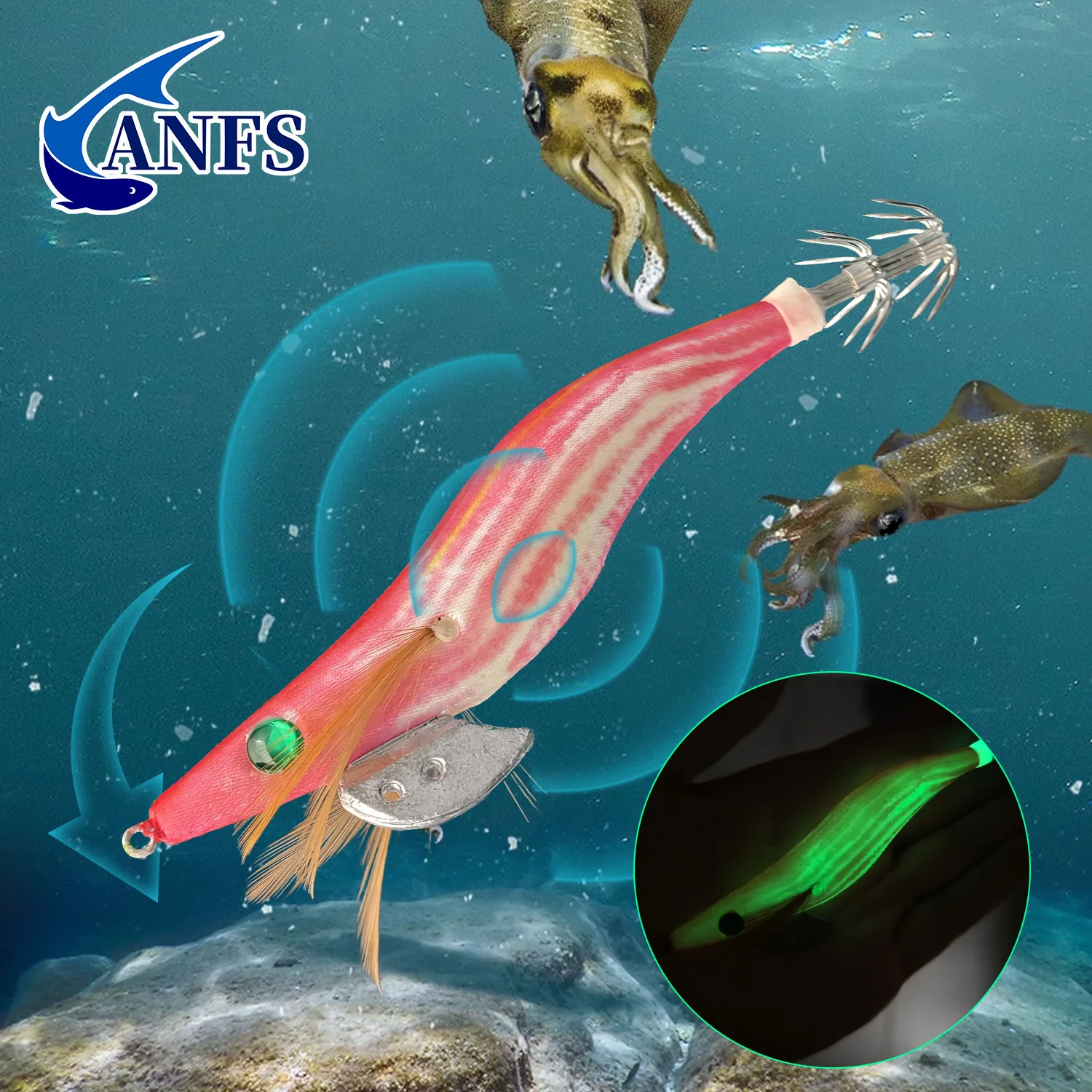 ANFS 5 قطع من طُعم صيد الحبار، طُعم الروبيان الاصطناعي للصيد الليلي، طُعم صيد السمك لصيد الأسماك في المياه المالحة #3