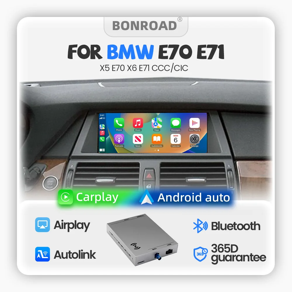 Module CarPlay sans fil BONROAD pour BMW X5 E70 X6 E71 CCC CIC avec adaptateur Bluetooth Android Auto Mirror Link Airplay Autolink