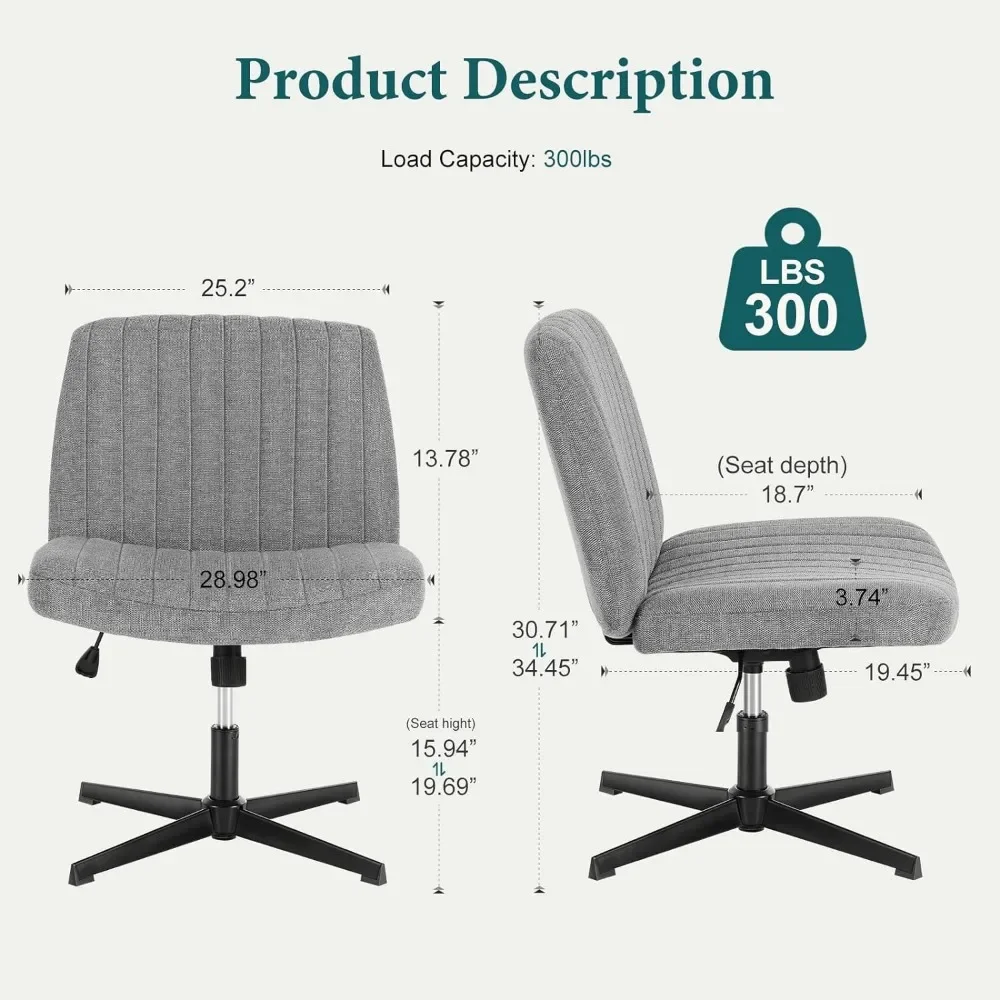 Criss Cross Legged Office Chair, Armless Swivel Wide Desk Chair No Wheels