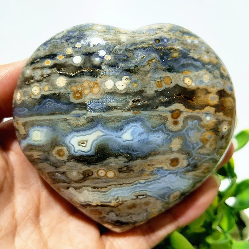 Natural Ocean Jasper Sea Gem Heart Meditation Energy Spirit, Healing Cures Crystal Home Feng Shui Decoration