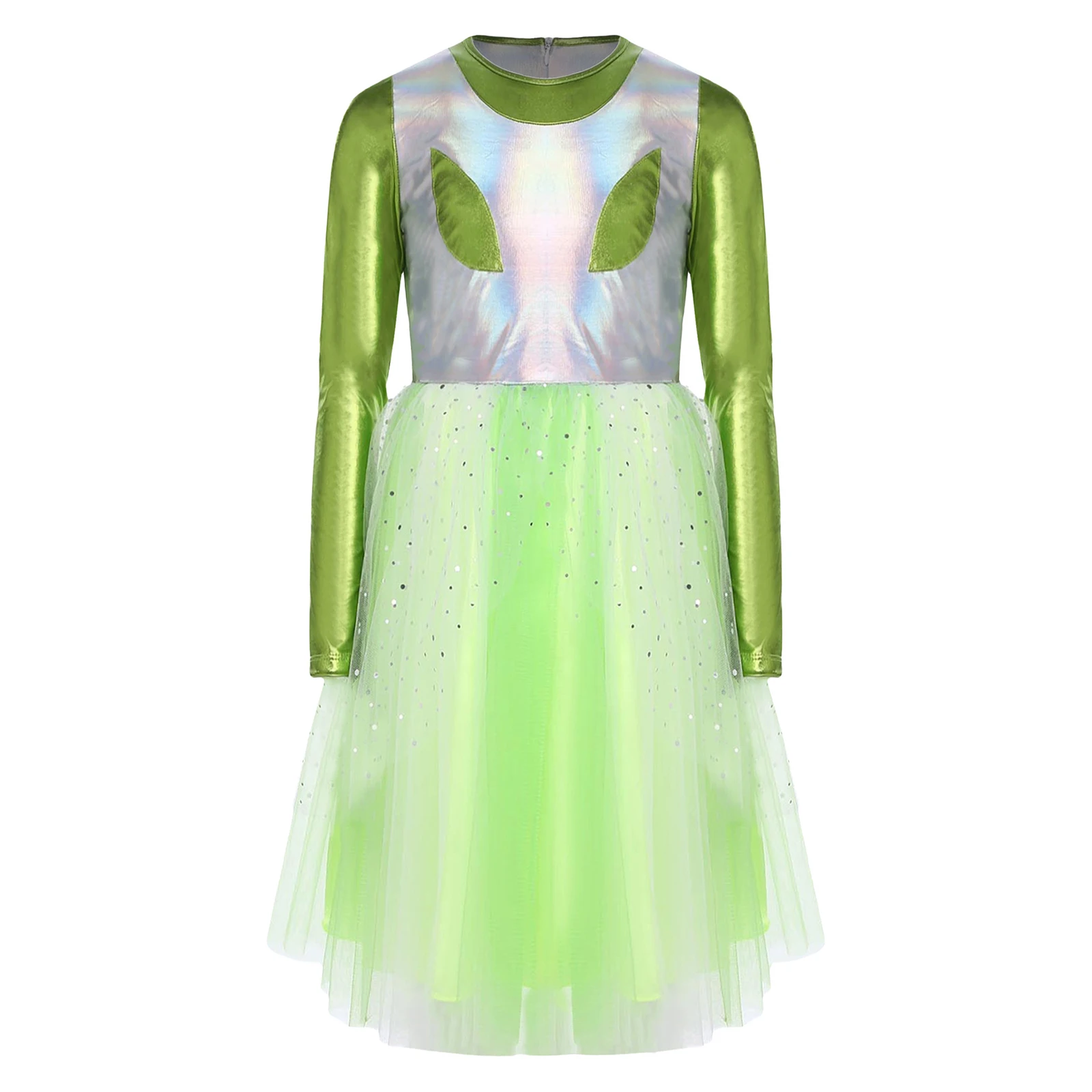 

Костюм для косплея на Хэллоуин для девочек, мила инопланетянин, робот, блестящее тюлевое платье-пачка с длинными рукавами и блестками, карнавальное праздничное платье