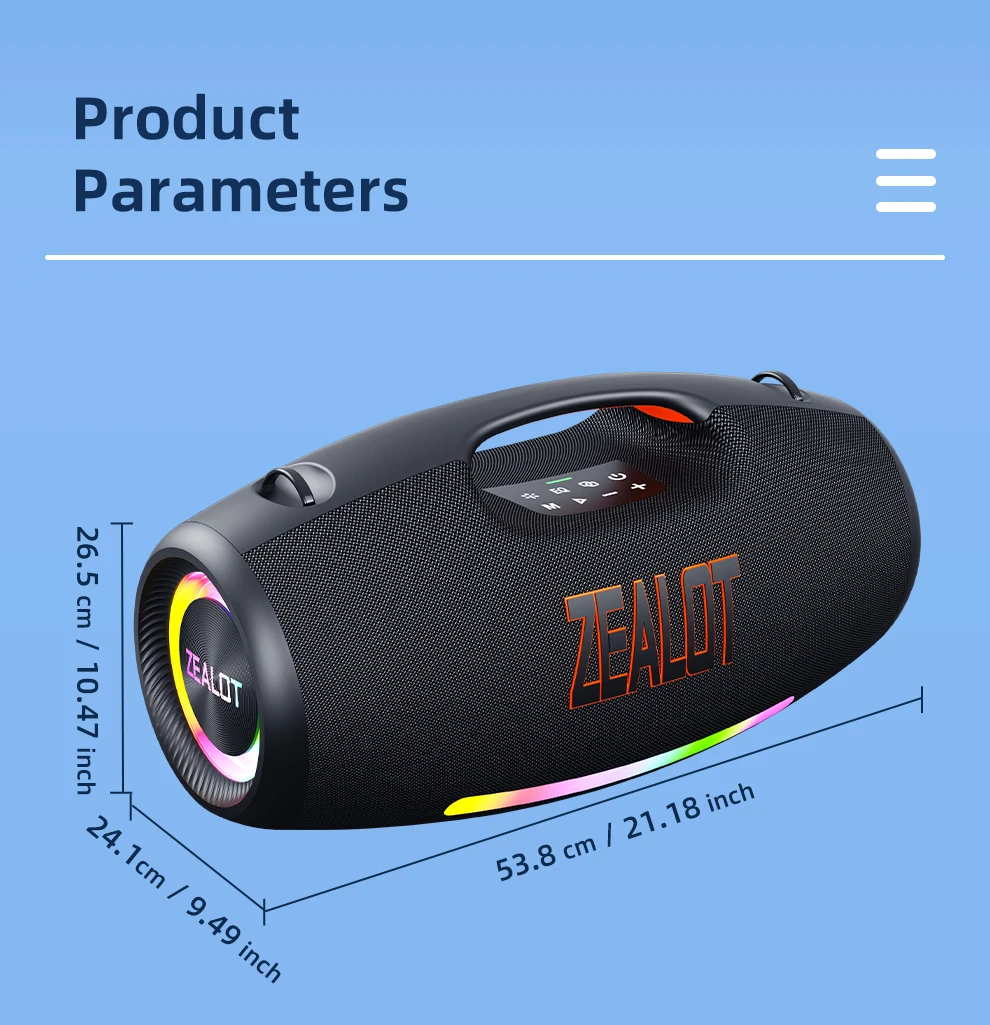 ZEALOT-S89 Waterproof Portable Bluetooth Speaker, High-Volume Speaker, 250W, Wireless Outdoor Subwoofer, Ultra-Long Battery Life