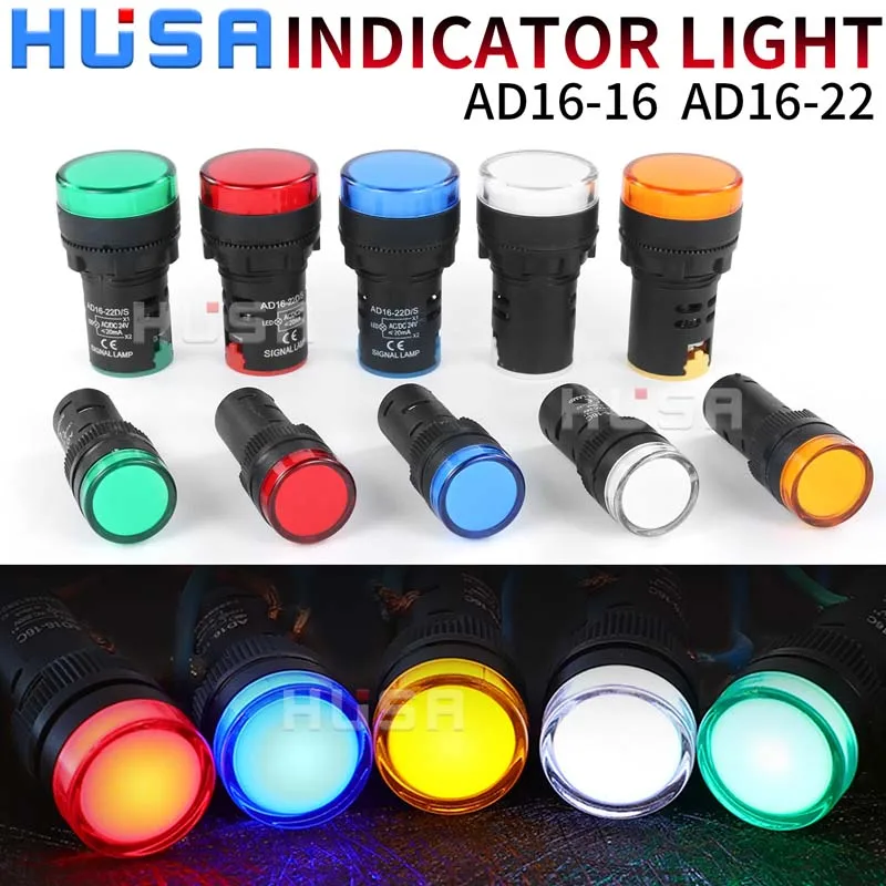 AD16-16 AD16-22 16mm 22mm 12 24 220V Signal Light LED Alarm Indicator water proof color red blue  green white yellow led