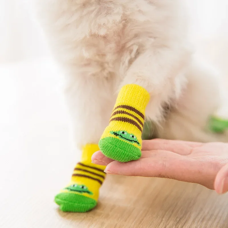 4PCS/set Pet Cat Puppy Dog Socks  Cat DogSupplies Footwear Products Non Slip Socks Cute Indoor Boots Socks for