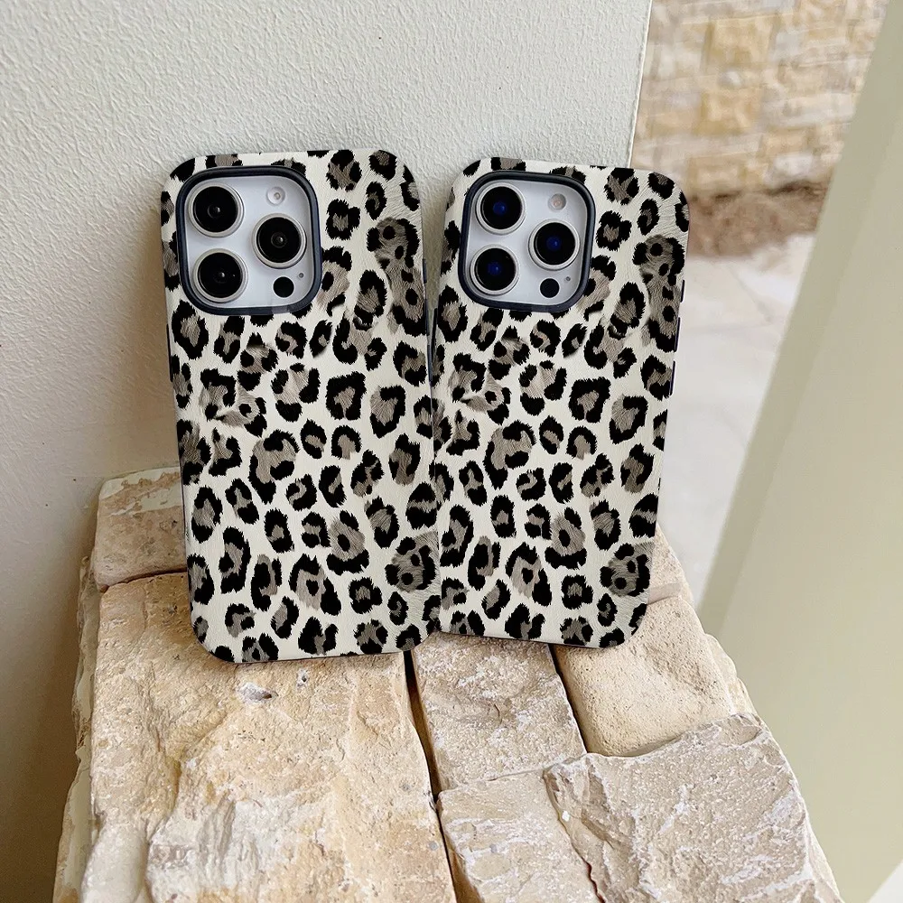 Classic Brown Leopard Print Phone Case for Samsung Galaxy S22 S23 S24 S25 S26 FE Plus Ultra Edge 4G 5G Luxury Double-layer