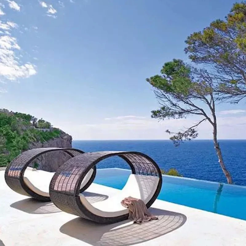 Pool Garden Line Outdoor Rattan Wicker Nest Sun Lounge Beds Rattan Sun Furniture Daybed Lounger