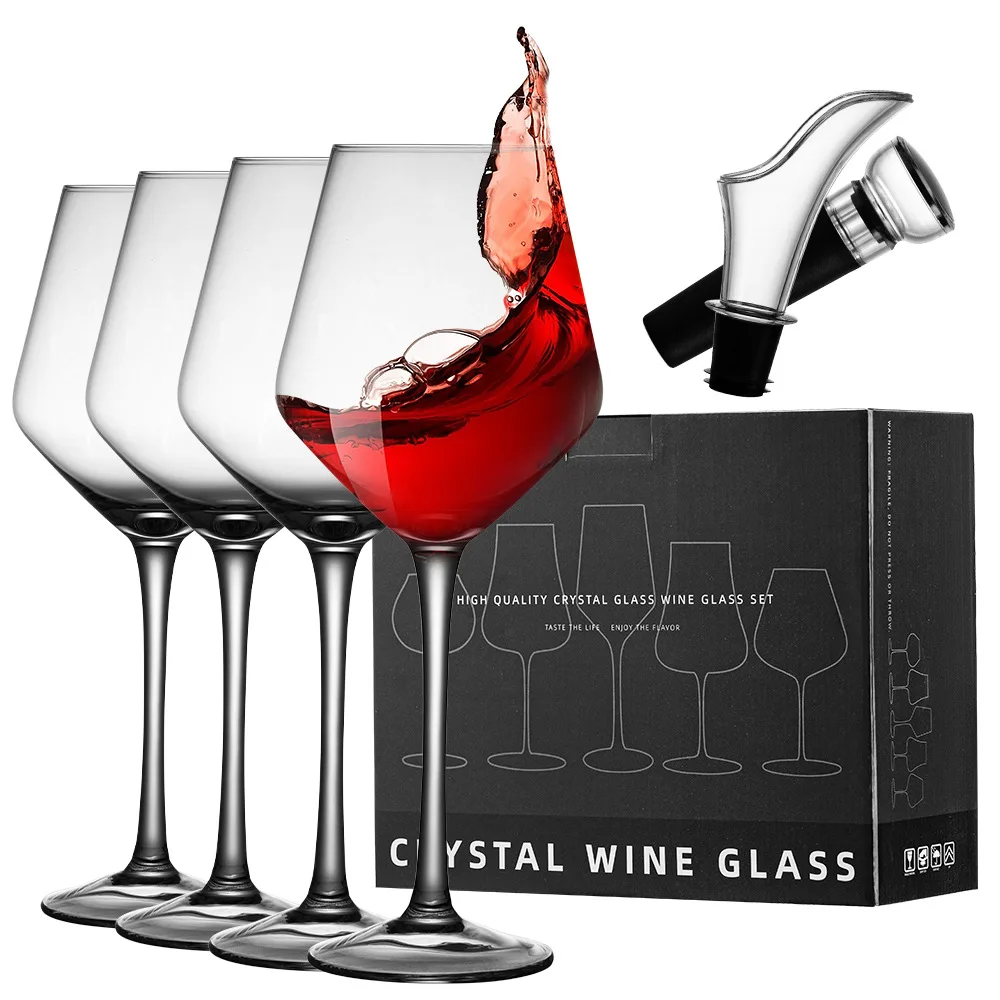 Red wine glass set European glass goblet creative wine glass 4 pcs vacuum fresh-keeping plug pouring device