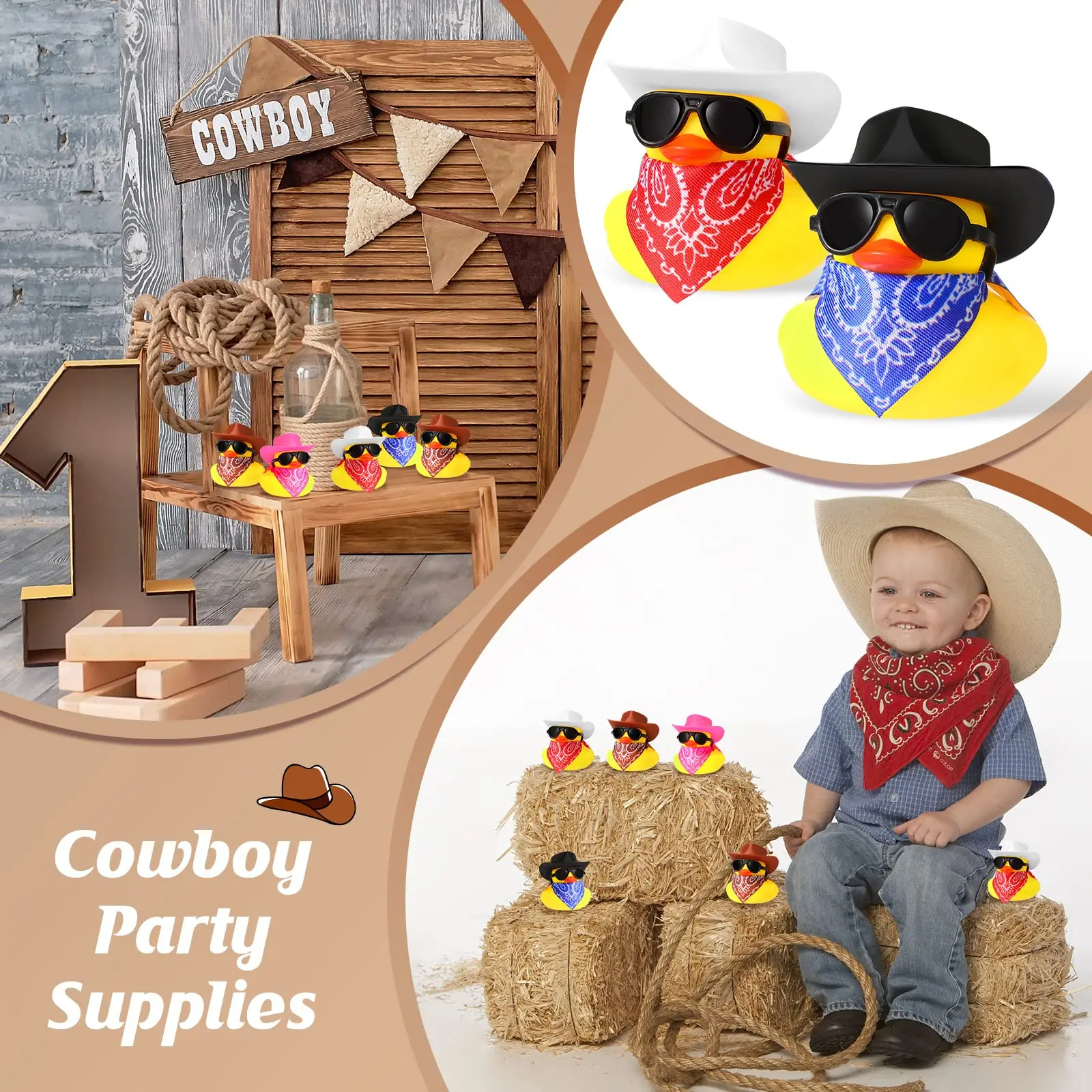 36 Set Cowboy Rubber Duck Mini Yellow Duckies Bath Party Toy Tiny Ducks Bathtub Toy with Cowboy Hat Paisley Bandanas Sunglasses