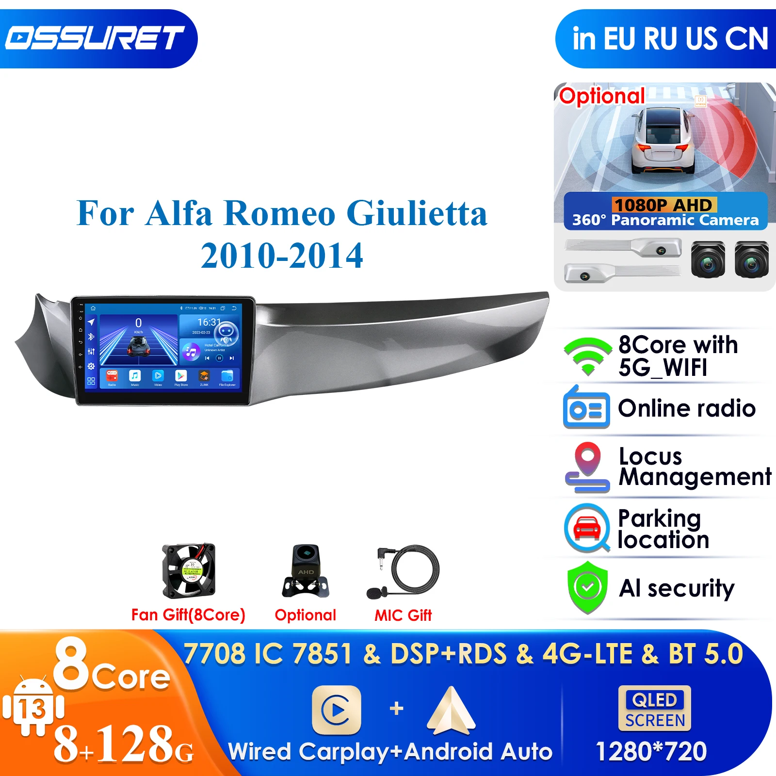 Carplay 4G 2Din Android 13 Car Radio for Alfa Romeo Giulietta 2010 -2014 Furgonato Multimedia Video Player GPS DSP Autoradio RDS