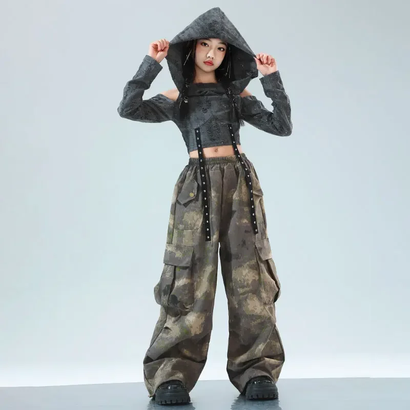 Veste contrastée Hip Hop pour filles, pantalon de Sport, manteau de danse de rue pour garçons, Streetwear pour enfants, ensemble de vêtements de Jazz K-pop, uniformes scolaires pour enfants