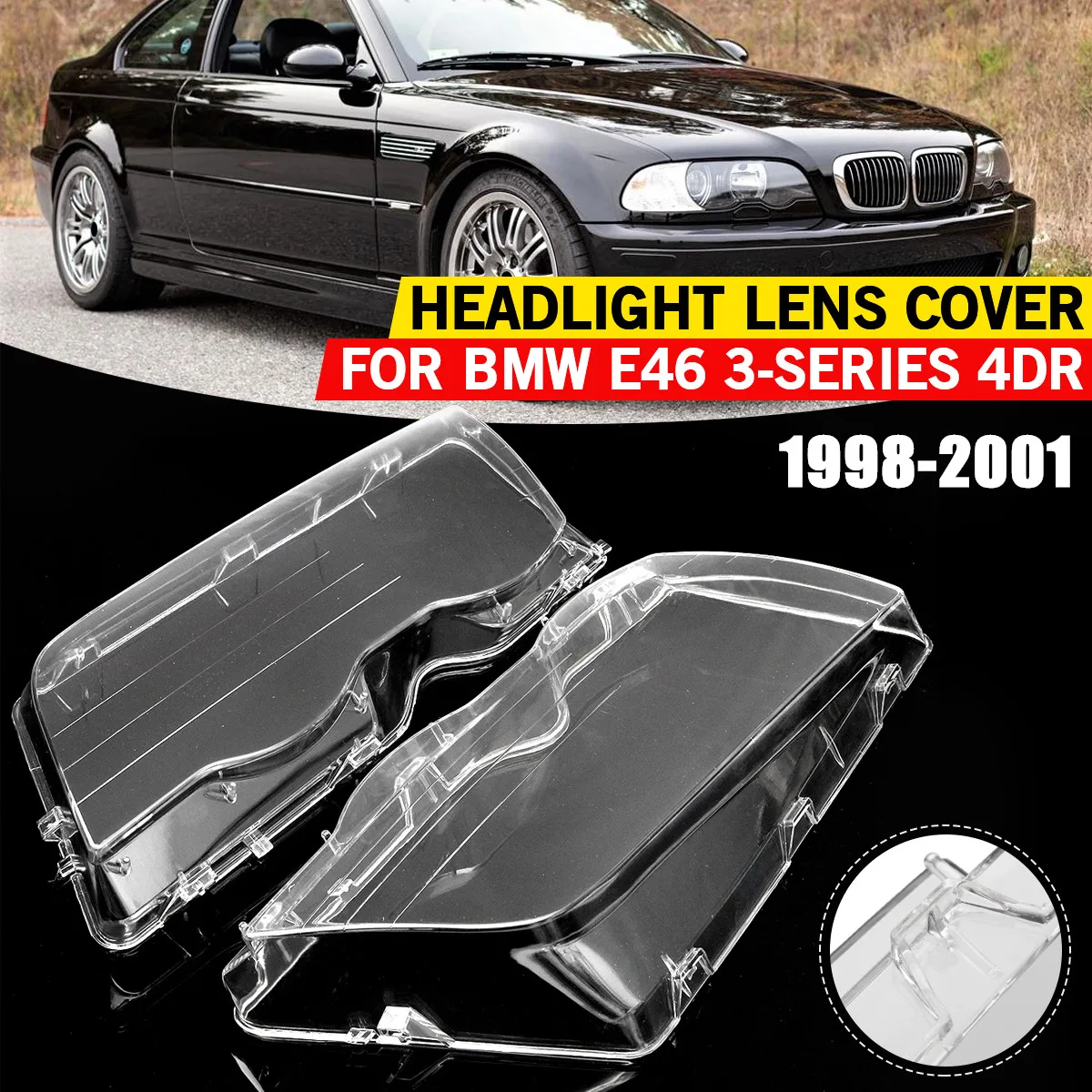 

Крышка фар автомобиля, абажур, водонепроницаемый яркий чехол для BMW E46 3 серии, 4-дверный 1998-2001, прозрачная крышка объектива для фар