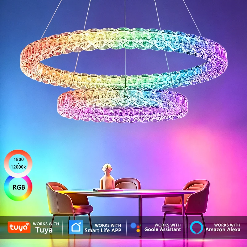 Lámpara Colgante Inteligente a Todo Color para Uso Doméstico, con Temperatura de Color Ajustable de 1800-12000K, Brillo Ajustable de 1-100, Compatible con Tuya Bluetooth/Wi-Fi Smart, Google Home y Otros Sistemas de Control Inteligente. Personalizable S