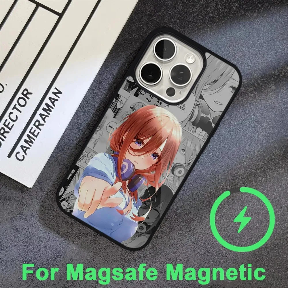 Miku Nakano quintillizas Phone Case For iPhone 15 14 13 12 11 Pro Max Plus  Magsafe Black Soft Cover