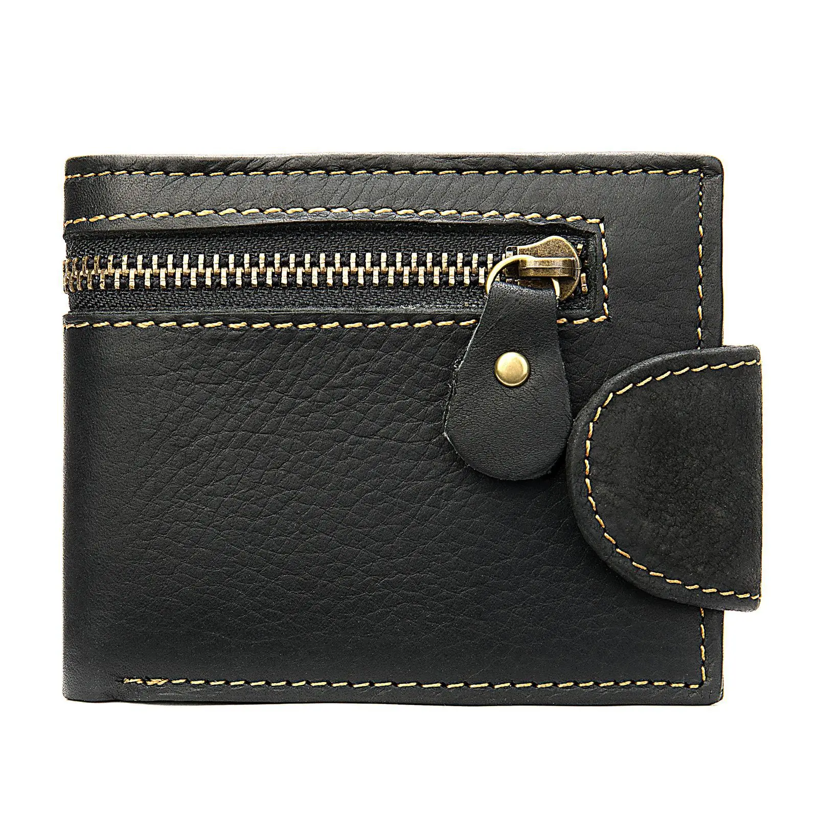 New Arrival Men's Short Vintage Leather Wallet with Car Stitching and Multiple Card Slots