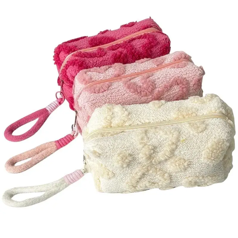 Kosmetiktaschen mit Griff, weiche Reise-Kosmetik-Aufbewahrungstasche, tragbarer Organizer mit Liebesmotiv, Stiftetui, süße Clutch-Tasche – Detail 6