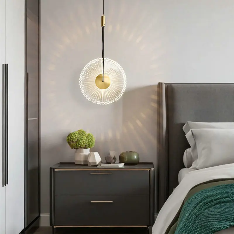 

Modern Transparent Acrylic Pendant Lamp Changeable Dimmable Brass Bedroom Dining Room Chandelier Wire BB654RE