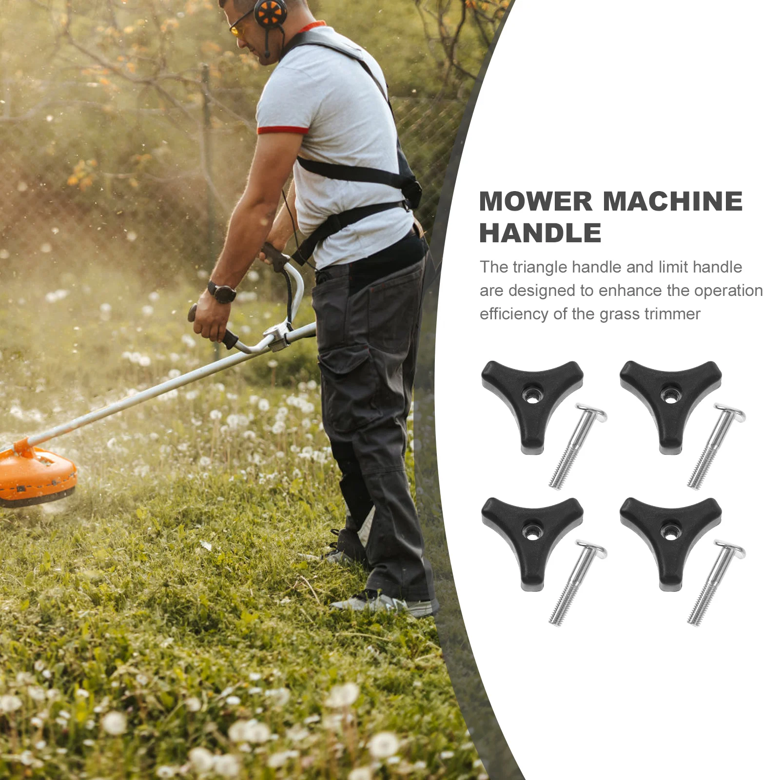 

4 Sets Triangle Lawnmower Handle 5cm Screw Grass Trimmer Universal Black ABS Iron Garden Tools Mower Machine Replacement Parts