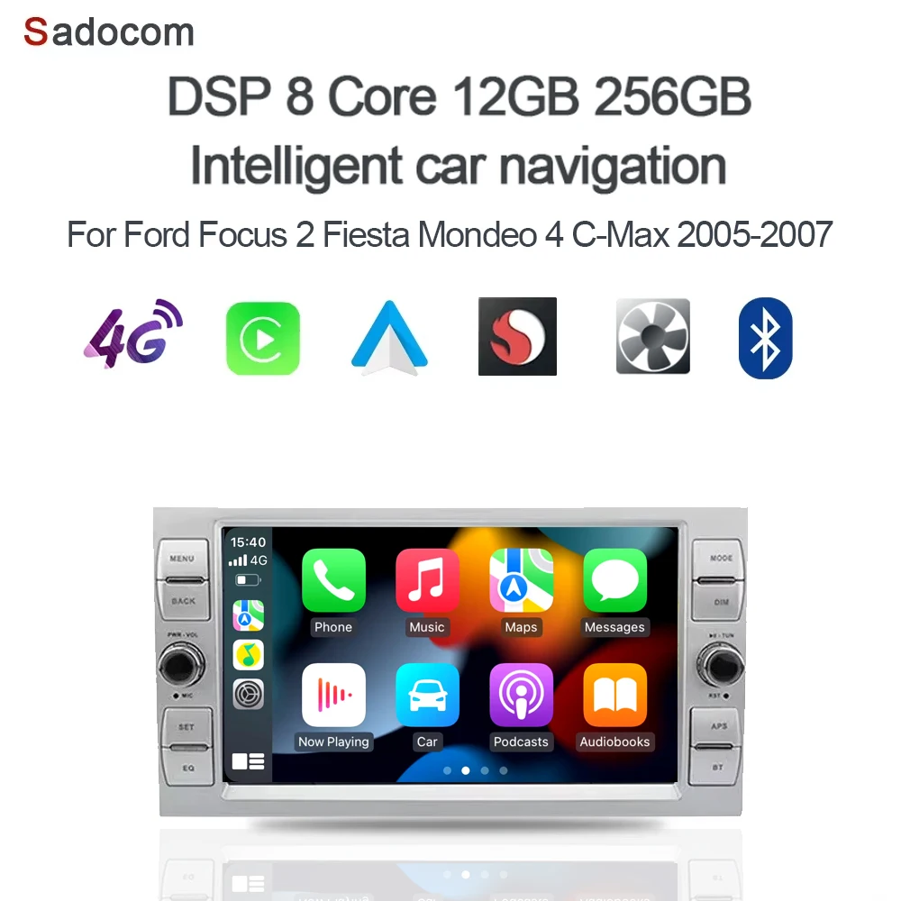 8g + 128g carplay 8 polegadas dsp android 12.0 carro dvd player gps wifi estéreo para ford focus 2 fiesta mondeo 4 c-max 2005-2007 rádio