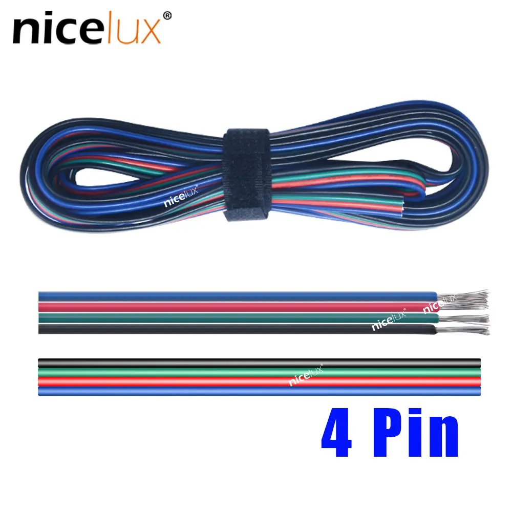 4 PIN RGB Wire Conductor Cords 22AWG 3 Meters Extension Cable LED Welding Wire Tinned Copper For 3528 5050 RGB LED Strip Connect