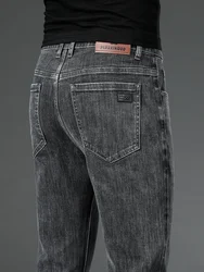 2025 New Autumn Men's Stretch Slim Jeans Straight Leg Casual Denim Trousers Male Business High Quality Classic Blue Gray Black