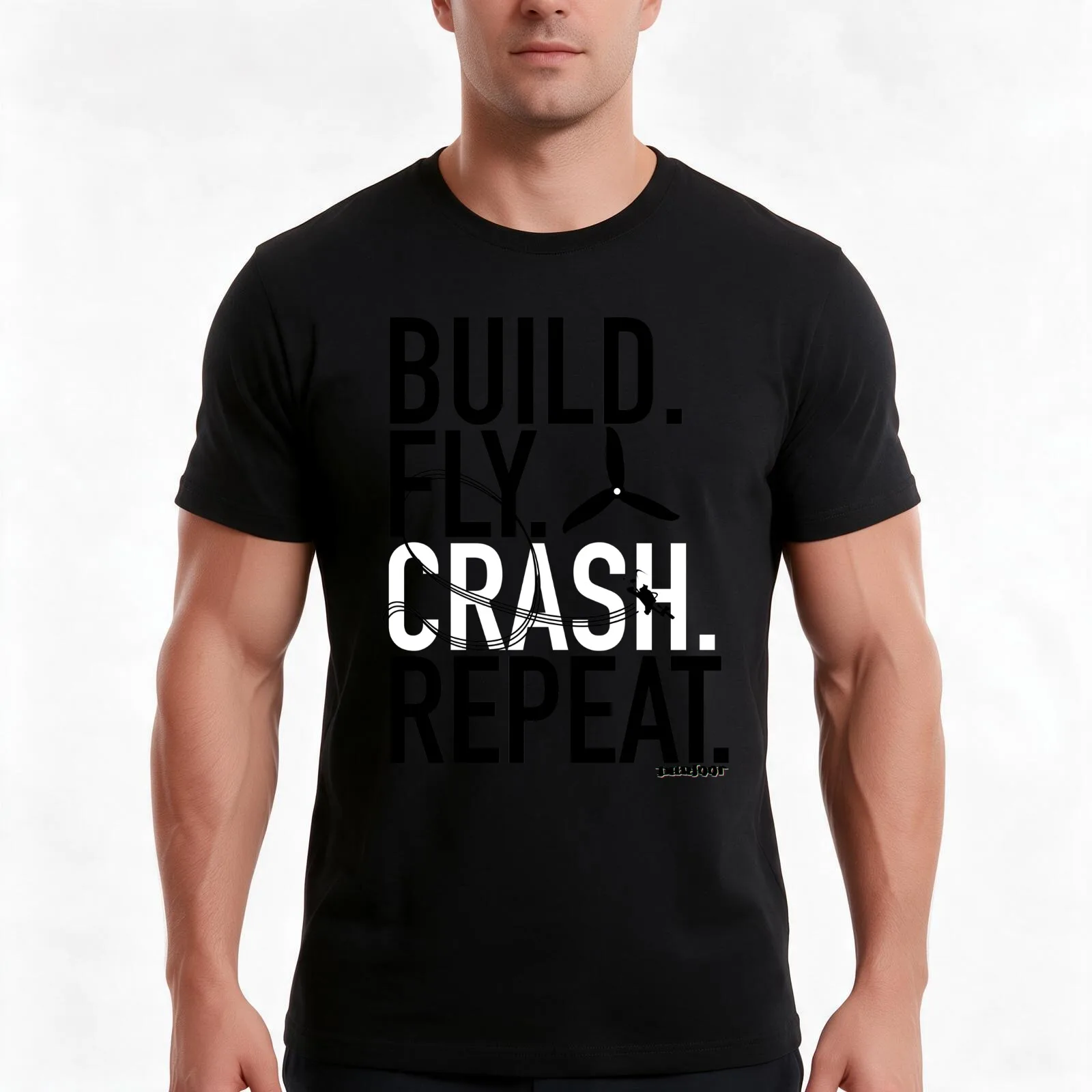 BUILD.FLY.CRASH.REPEAT. T-Shirt, Summer Casual Cotton Tee, Oversized Streetwear Tops, Vintage Graphic Print, Unisex Men Women
