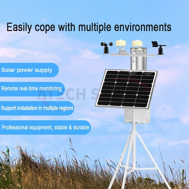 One-stop rainfall detection 4 elements shutter temperature box soil 8-in-1 remote monitoring automatic weather station
