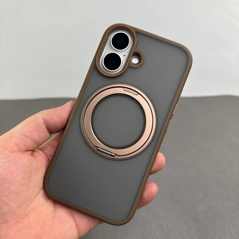 

360 Rotating Kickstand MagSafe Frosted Phone Case for iPhone 16 Pro 15pro max 14 13 Clear Wireless Charging Non-slip Back Cover
