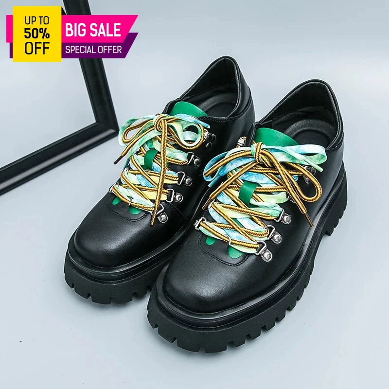 

New Men Fashionable Loafers Men Black Thick Soled High Rise Leather Shoes Men Lace Up Business Brand Shoes