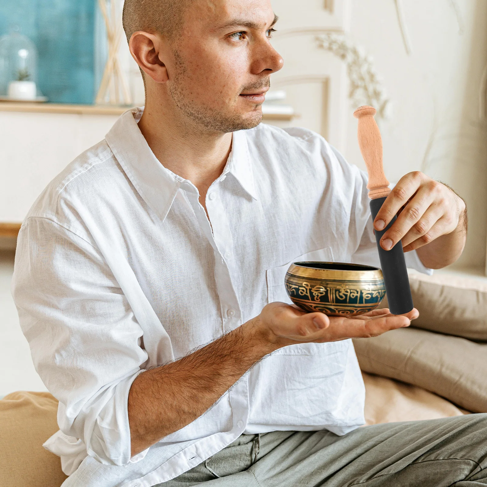 

Premium Tibetan Singing Bowl Striker Fine Wood Handle Suede Covered Tip for Deep Sound Healing and