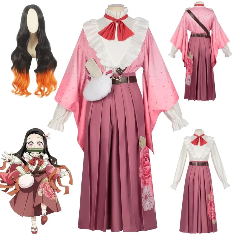 

Камадо Незуко Косплей Костюм Парик Леди Костюм На День Рождения Подарки Новая Униформа Незуко Бамбуковый Парик Сумка Розовый Полный Костюм Новое Прибытие