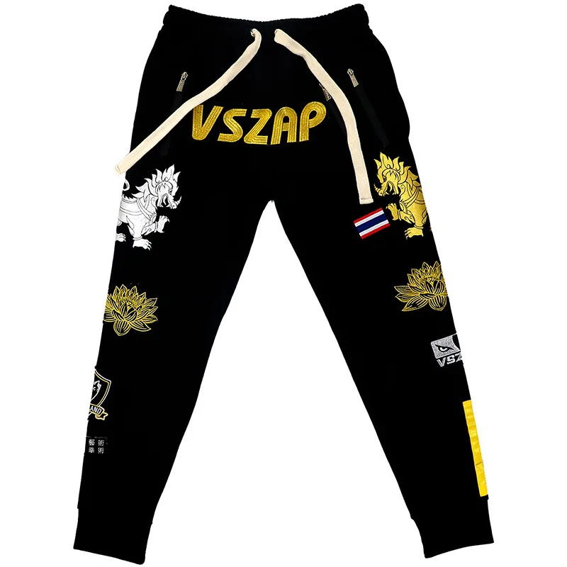 Vszap Muay Thai Vechtbroek Kirin Lotus Joggingbroek Fitness Mma Sportgevecht Borduurwerk Hardlopen