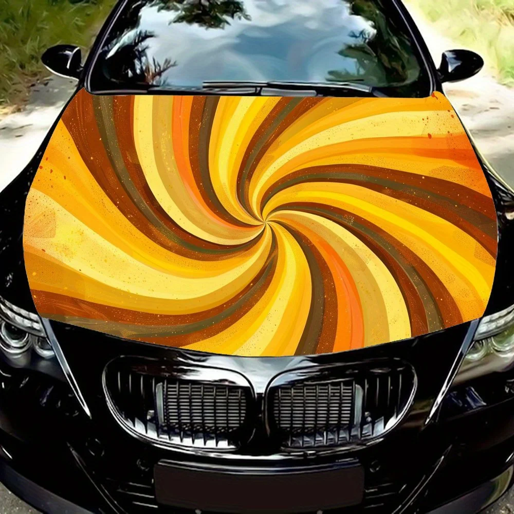 Autocollant d'enveloppe en vinyle pour capot de voiture en spirale jaune affascinante, autocollant de protection extérieur automobile, décoration de carrosserie auto-adhésive imperméable