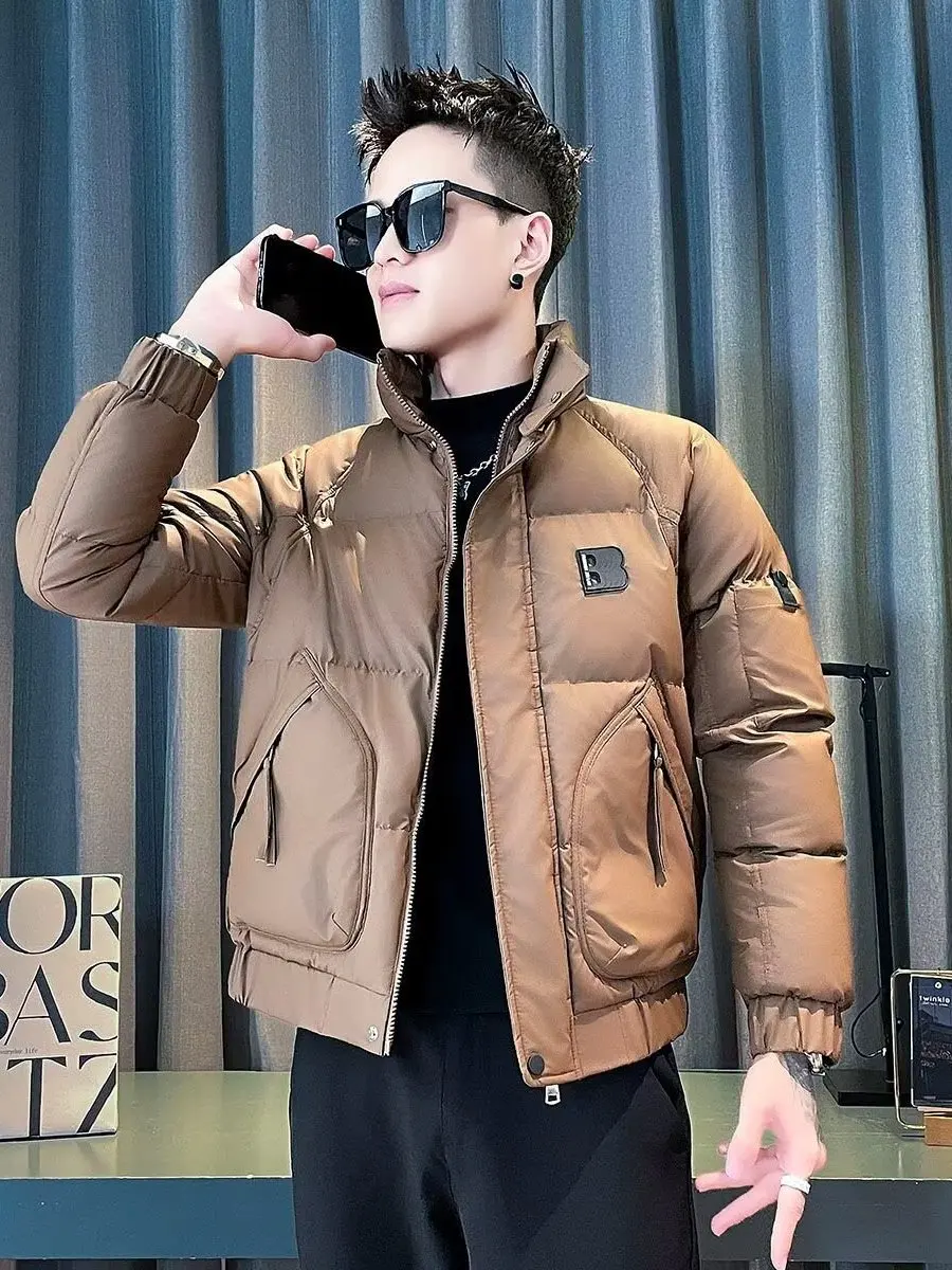 Bla ort Cotton Jaet Men's Winter American Sle Warm Bread Coat Stand Collar Polyester Fiber Youth Casual Zipper Closure