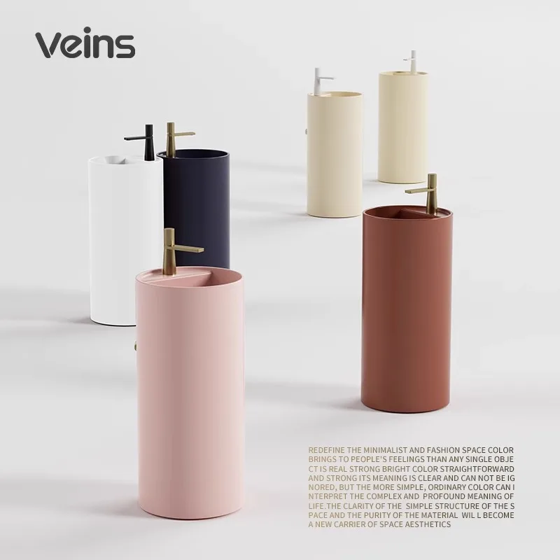 

Colorful column basin, circular column style washbasin, creative ceramic integrated floor standing washbasin BB998RR