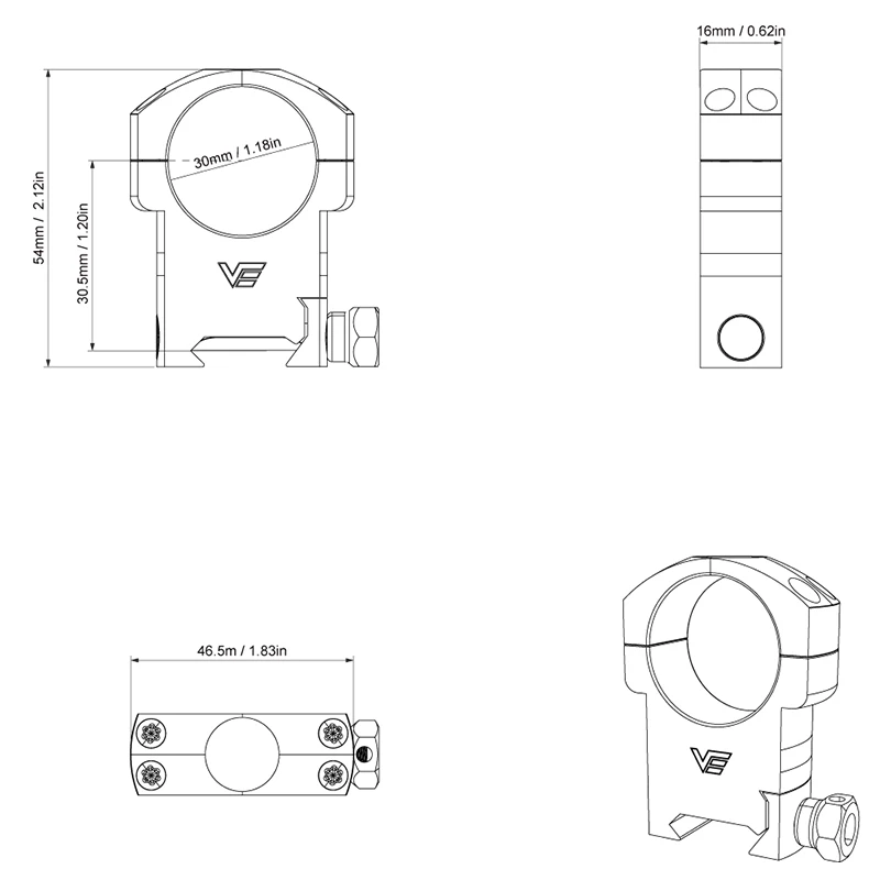Vector Optics Scope Mount 30Mm High Fit On 21Mm Picatinny and Weaver Rail