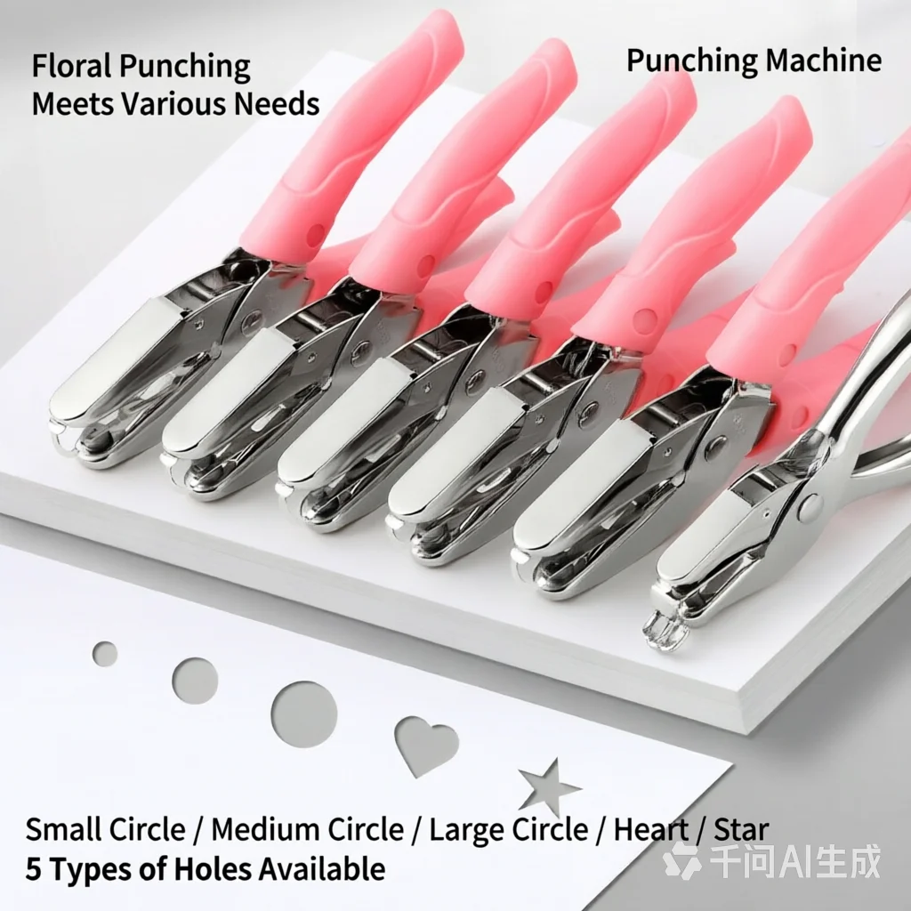 Tenwin Hand Punch Loving Heart/Stars/Round Hole DIY Hand Punch Machine Manual Small Metal Puncher Student Stationery Hole