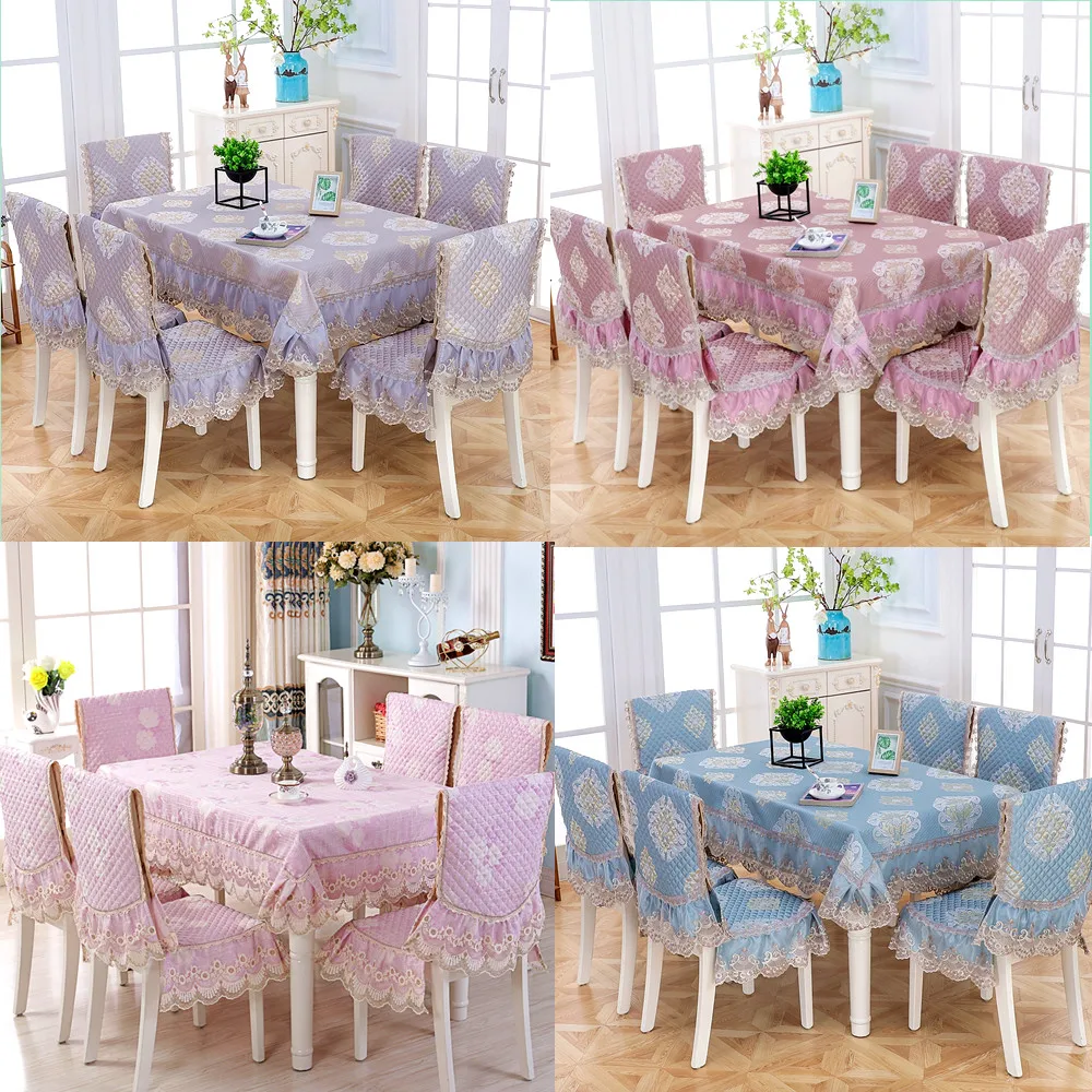 High-end luxury European Linen Lace Table Cloth Round\Rectangle High Quality Comfortable Household Dining Table Chair Cover F5