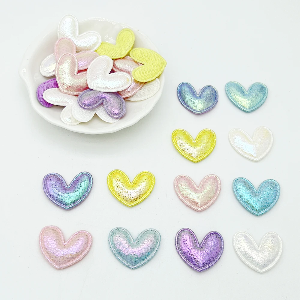100Pcs 25*22mm Shiny Leather Heart Patches Appliques for Clothes Hat Sewing Supplies DIY Headwear Hair Bow Decor