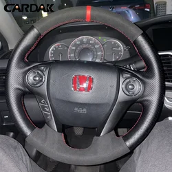 スエードレザーカーステアリングホイールカバー,カスタマイズ可能なブラックブレード,ホンダアコード9 2013-2017,クロススター2013-2015,車内