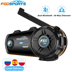 Fodsports FX8 Pro Intercom for Motorcycle Helmet Bluetooth Headset 10 Riders,Dual BT5.4,APP Connect,Parallel Audio,Music Share