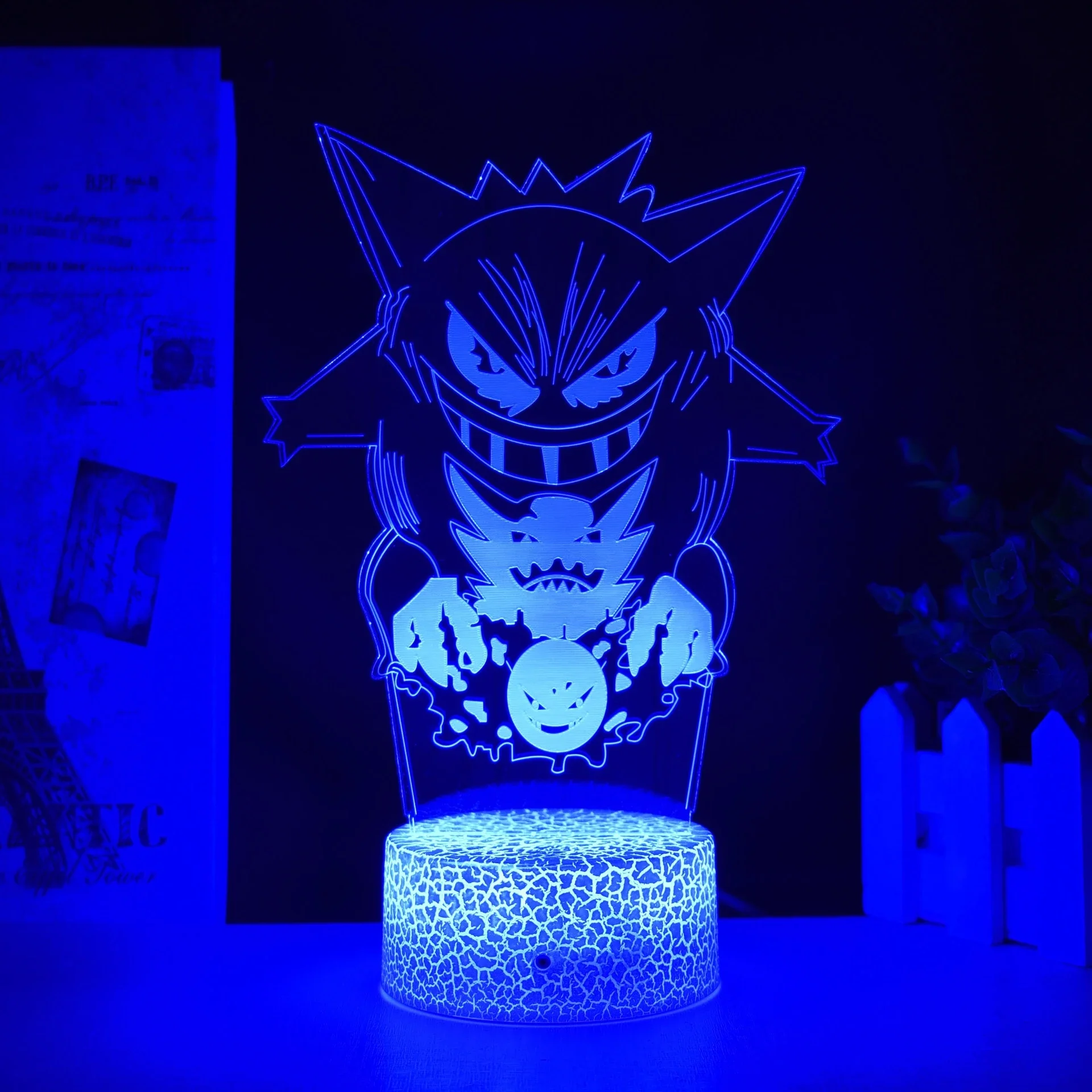 Haunter Gastly 3D Lamp Anime  Night Light USB Color Changing Luminaria Illusion Sleeping Table Lamps  Gift